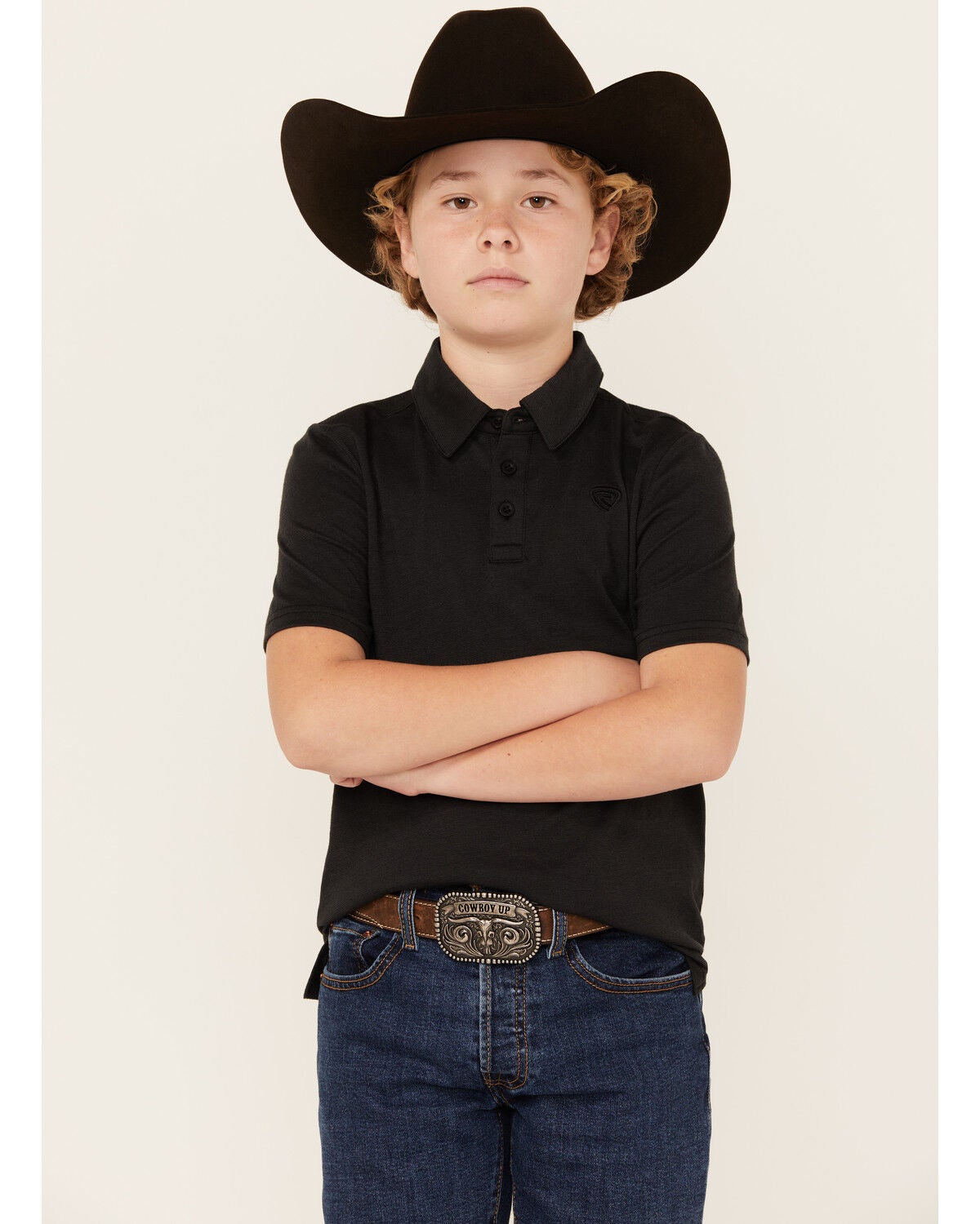 Rock & Roll Denim Boys' Short Sleeve Polo Shirt, Black, hi-res