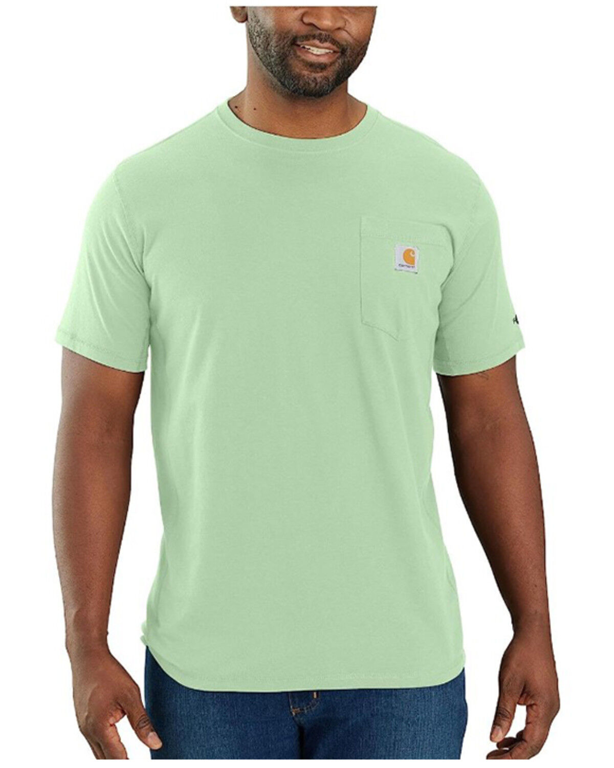 Image #1 - Carhartt Men's Force Relaxed Midweight Logo Pocket Short Sleeve Work T-Shirt, Light Green, hi-res