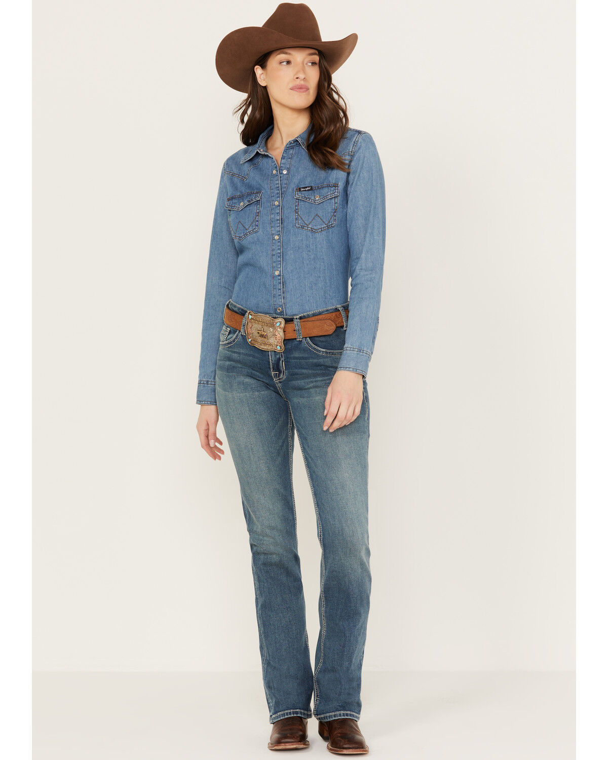 Image #3 - Rock & Roll Denim Women's Medium Wash Mid Rise Bootcut Extra Stretch Riding Jeans, Medium Wash, hi-res