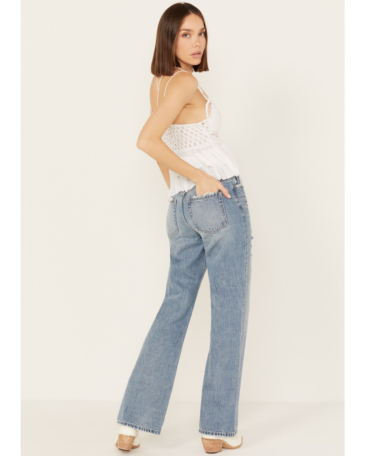Image #3 - Ceros Women's Pheonix High Rise Crochet Flare Jeans, Medium Wash, hi-res