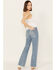 Ceros Women's Pheonix High Rise Crochet Flare Jeans, Medium Wash, hi-res