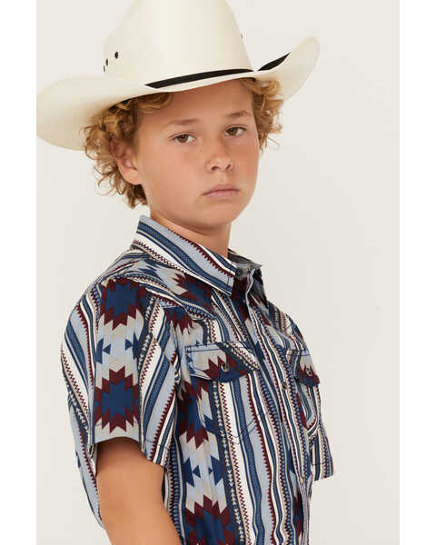 Image #2 - Cody James Boys' Southwestern Striped Short Sleeve Snap Western Shirt, Light Blue, hi-res