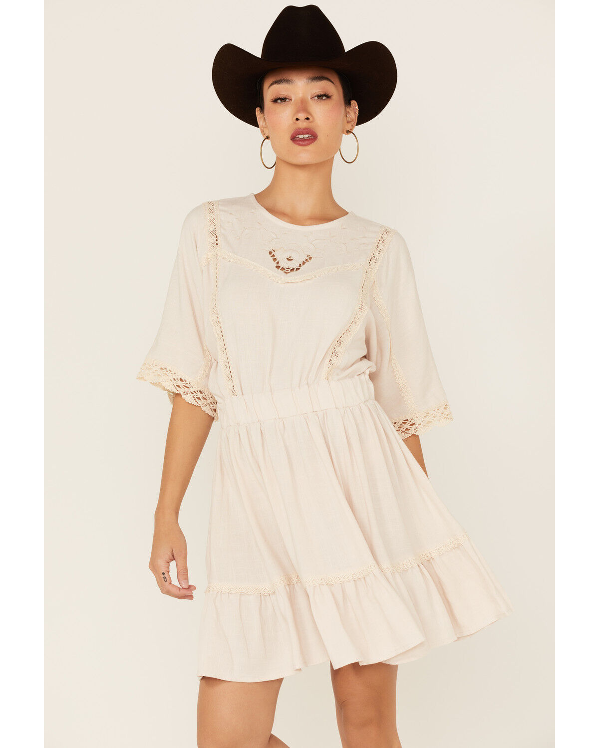 Image #1 - Maggie Sweet Women's Carmen Lace Mini Dress, Ivory, hi-res