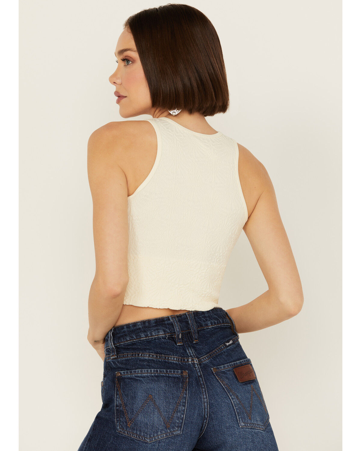 Image #4 - Fornia Women's Floral High Neck Cropped Top, White, hi-res