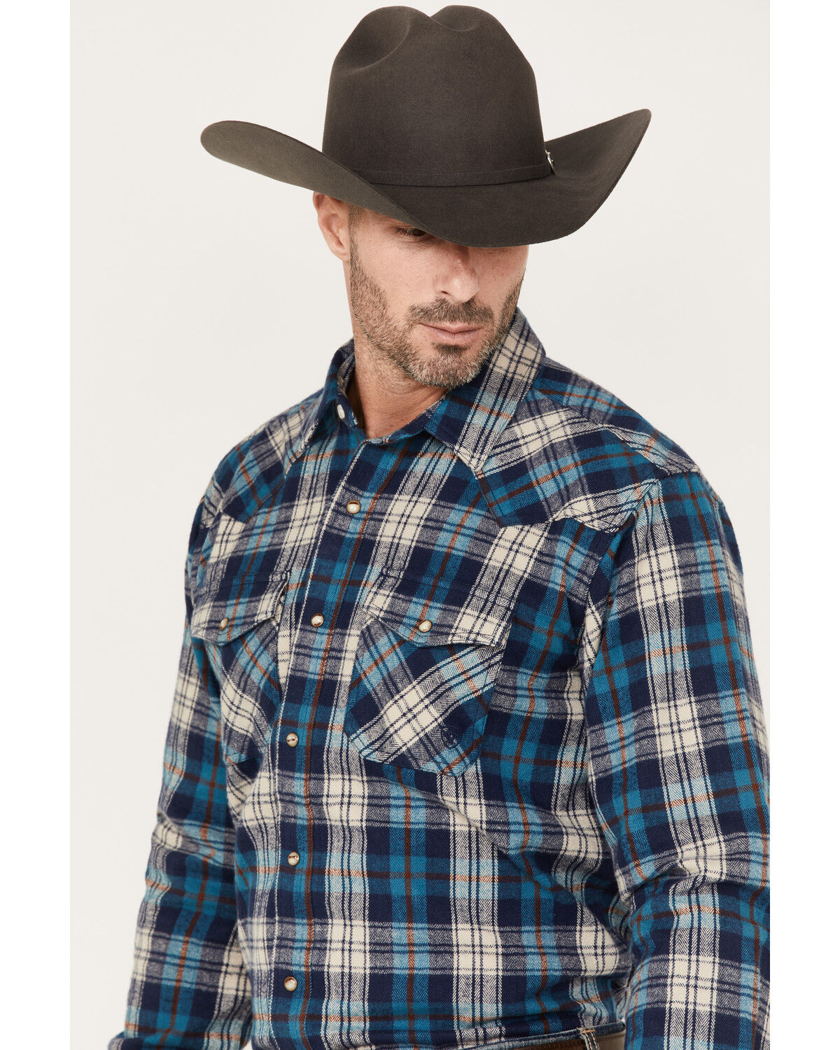Image #2 - Ariat Men's Huntleigh Retro Plaid Print Long Sleeve Snap Western Flannel Shirt, Blue, hi-res