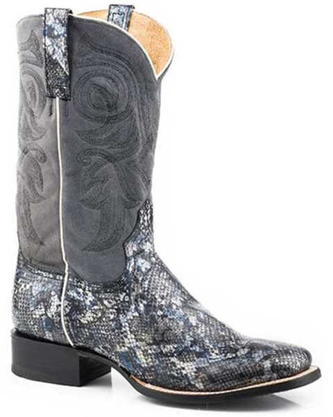 Image #1 - Roper Women's Perle Python Print Western Boots - Broad Square Toe, Black, hi-res