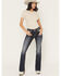 Image #3 - Miss Me Women's Medium Wash Mid Rise Fleur De Lis 32" Bootcut Stretch Denim Jeans, Medium Wash, hi-res