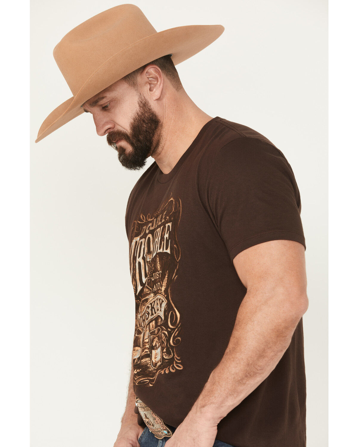 Image #2 - Cody James Men's Double Trouble Whiskey Short Sleeve Graphic T-Shirt, Dark Brown, hi-res