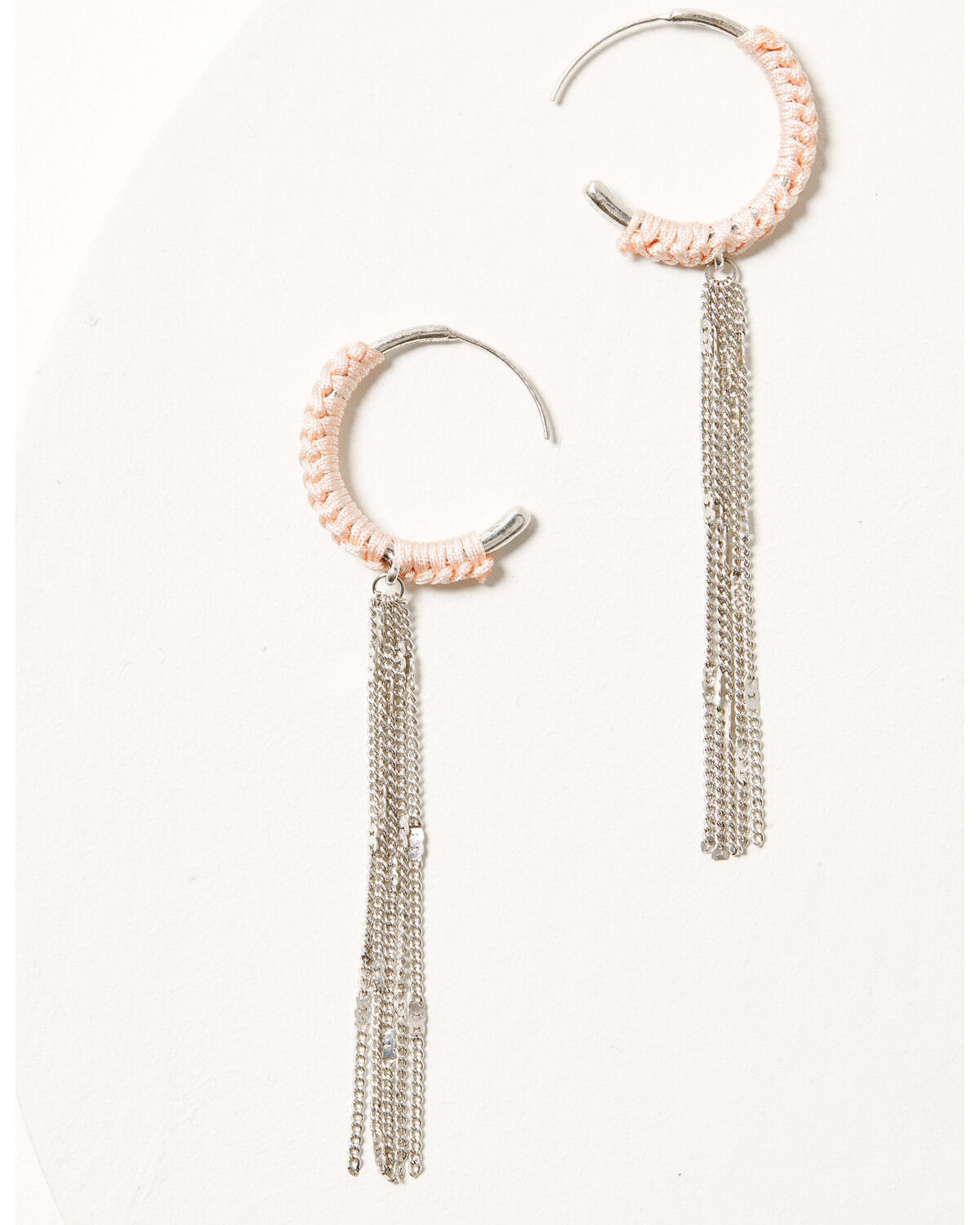 Image #1 - Shyanne Women's Pink Braided Hoop Silver Fringe Earrings, Pink, hi-res