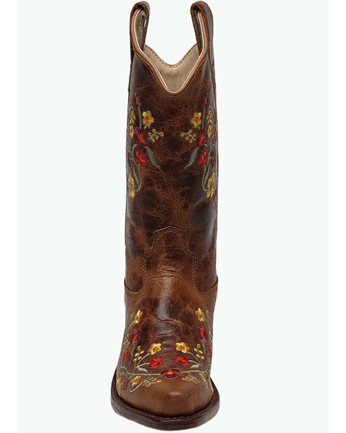 Image #4 - Old West Girls' Floral Western Boots - Snip Toe, Tan, hi-res