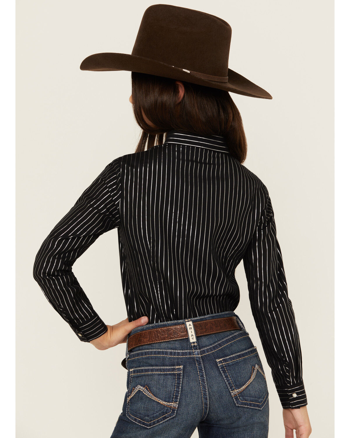 Image #4 - Cruel Girl Girls' Metallic Striped Long Sleeve Pearl Snap Western Shirt, Black, hi-res
