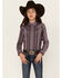 Image #1 - Cruel Girl Girls' Wallpaper Stripe Print Long Sleeve Western Pearl Snap Shirt, Purple, hi-res