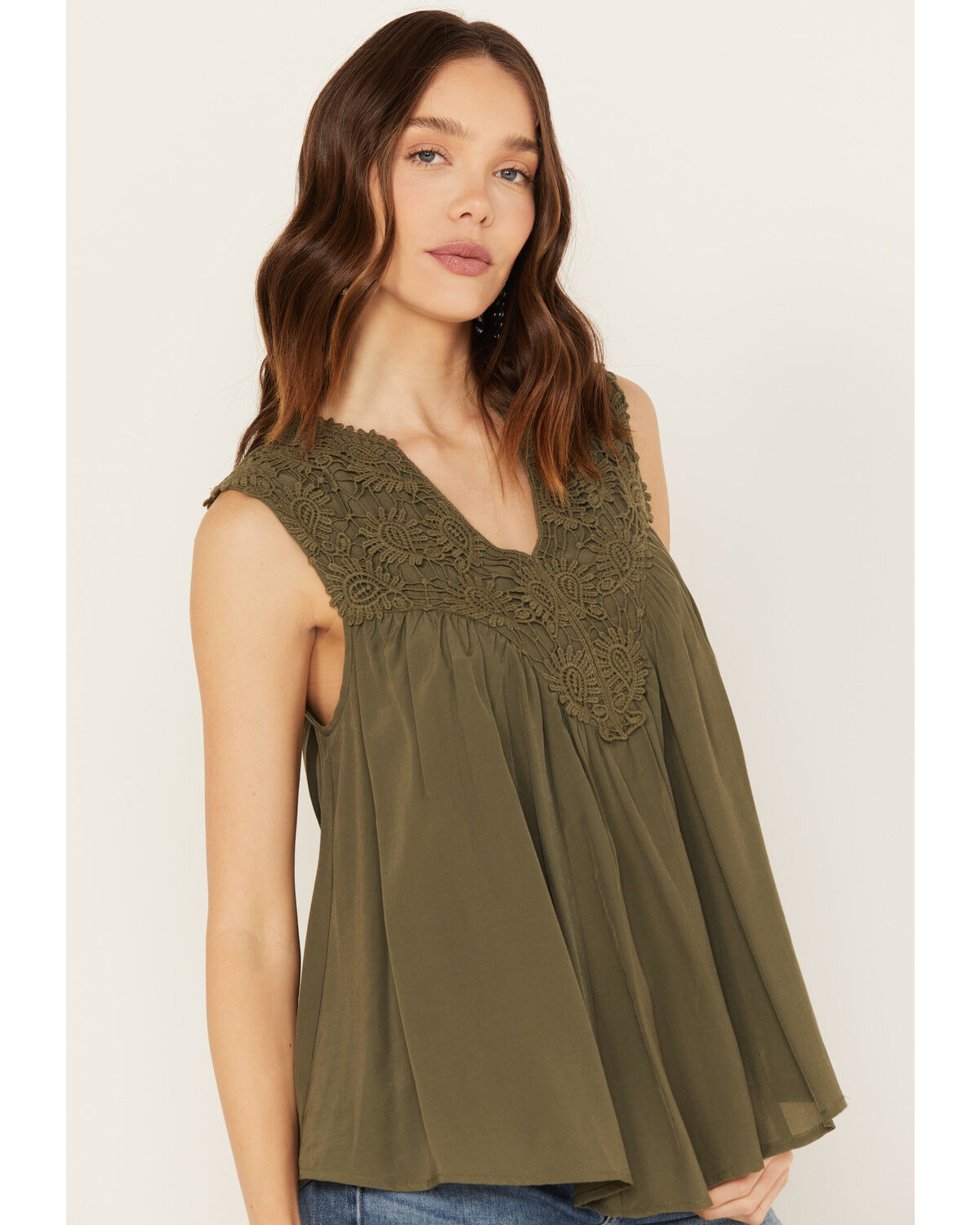 Image #2 - Molly Bracken Women's Crochet Sleeveless Peasant Top, Olive, hi-res