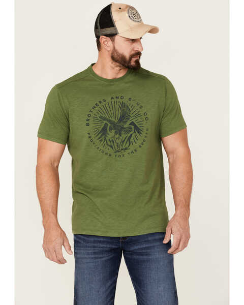 Image #1 - Brothers and Sons Men's Eagle Slub Circle Graphic T-Shirt  , Green, hi-res