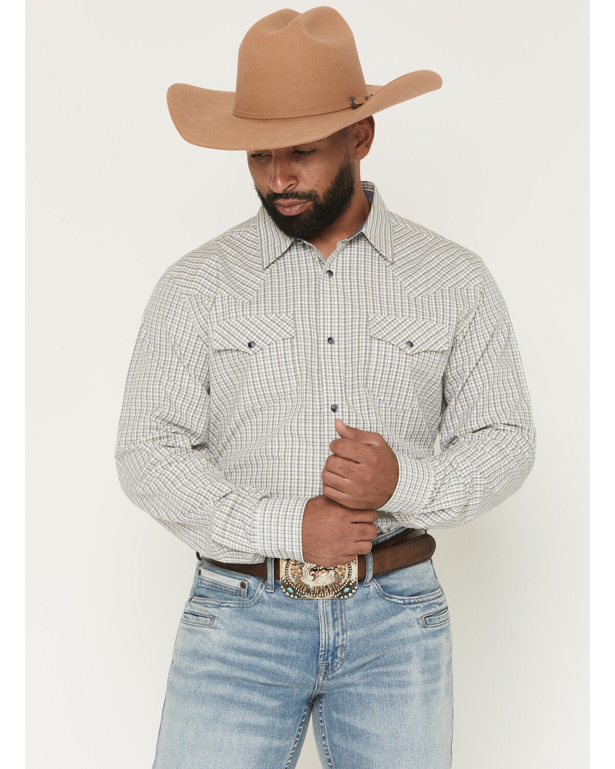 Cody James Men's Carson Plaid Print Long Sleeve Snap Western Shirt, White, hi-res