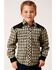 Image #1 - Roper Boys' Plaid Print Long Sleeve Snap Western Shirt, Green, hi-res