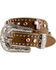 Nocona Girls' Rhinestone Studded Cross Leather Belt, Brown, hi-res