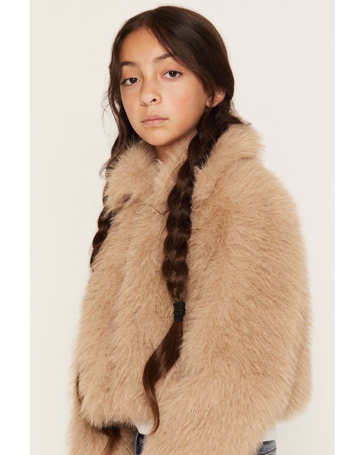 Image #2 - Shyanne Girls' Polar Bluff Faux Fur Sparkle Jacket, Khaki, hi-res