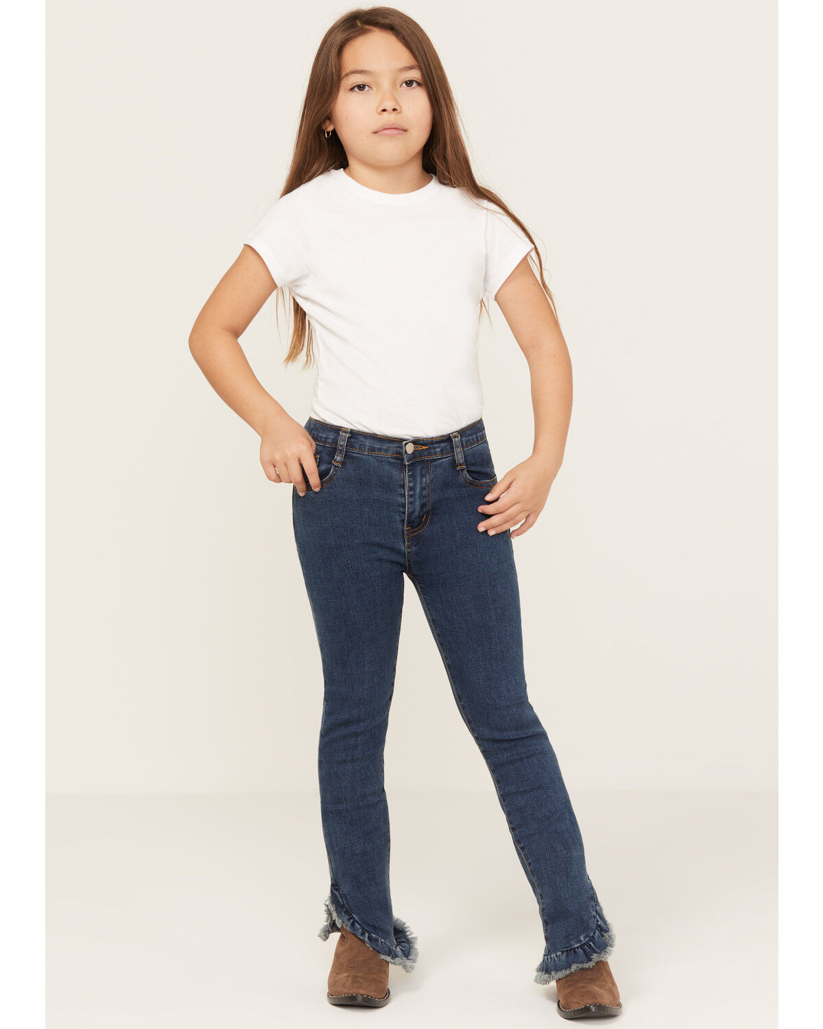 Image #1 - Hayden Girls' Medium Wash Ruffle Skinny Jeans, Blue, hi-res