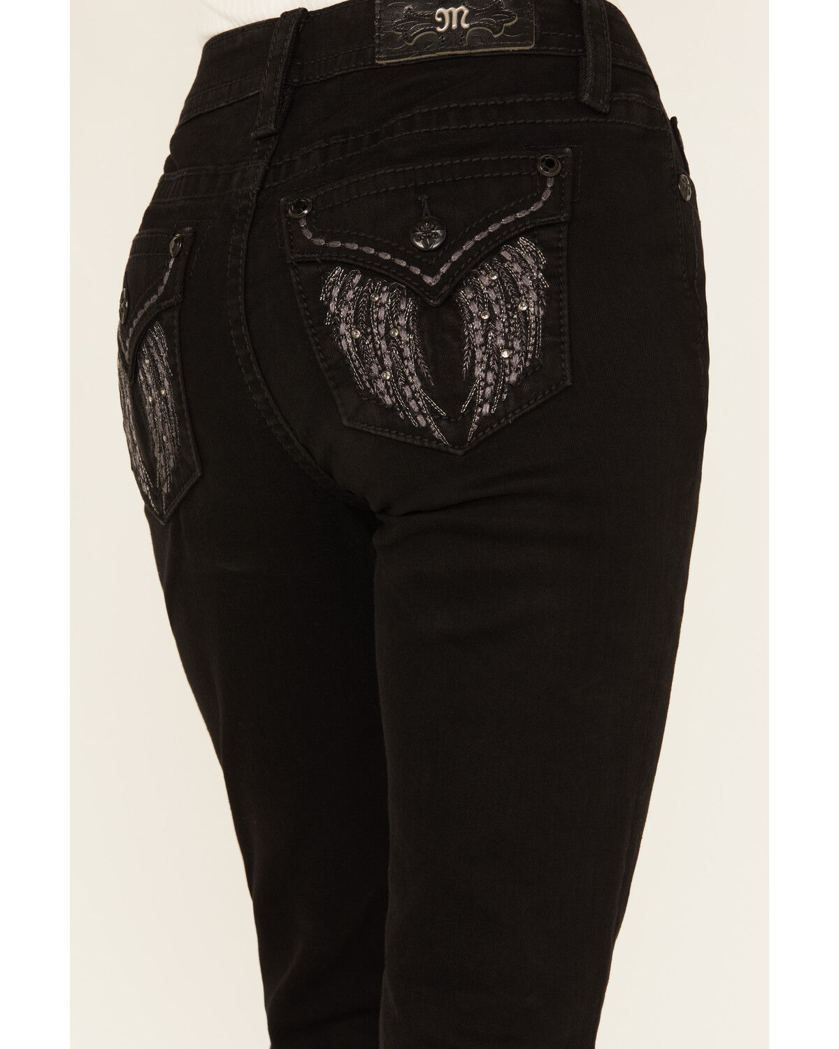 Image #2 - Miss Me Women's Mid Rise Downward Wing Pocket Bootcut Stretch Denim Jeans, , hi-res
