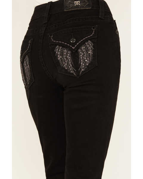 Image #2 - Miss Me Women's Mid Rise Downward Wing Pocket Bootcut Stretch Denim Jeans , Black, hi-res