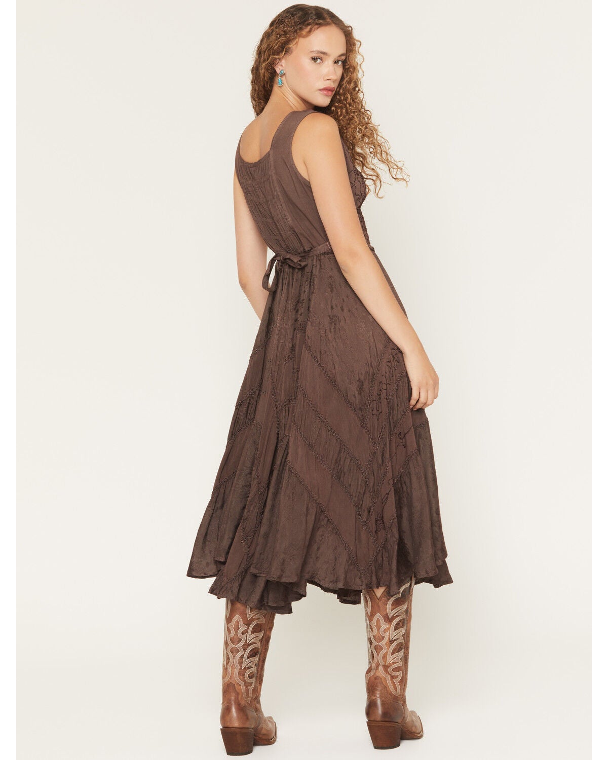 Image #4 - Scully Women's Lace-Up Jacquard Midi Dress, Brown, hi-res