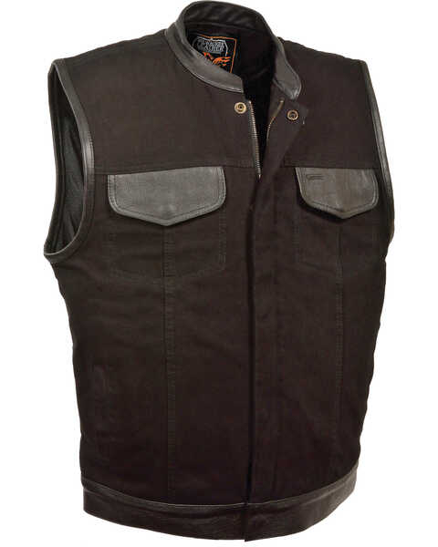 Milwaukee Leather Men's Denim Leather Trim Club Style Vest , Black, hi-res