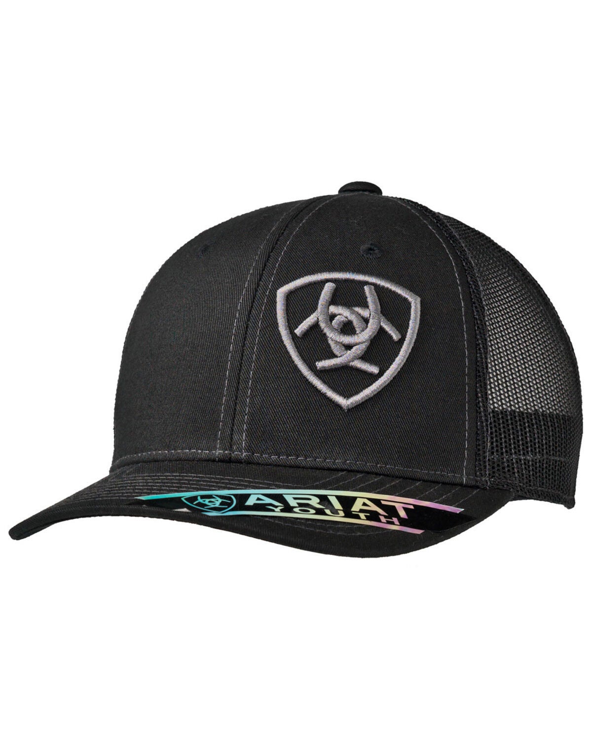 Ariat Boys' Black Logo Offset Mesh Ball Cap, Black, hi-res