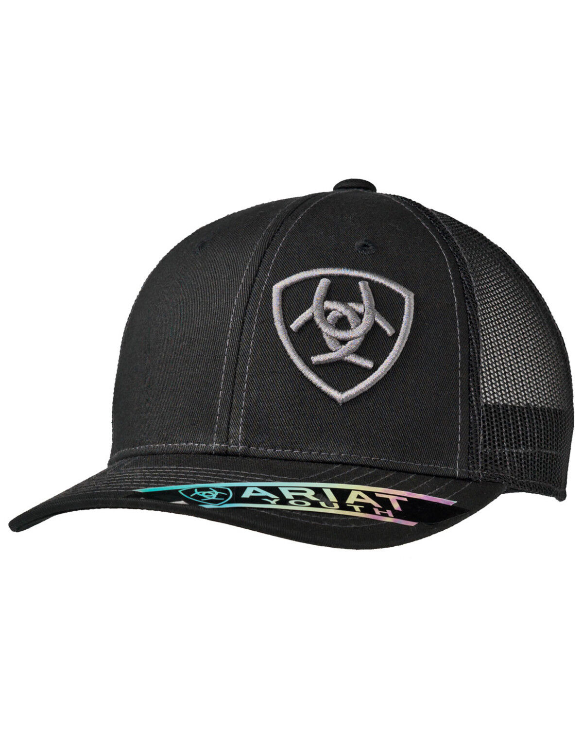 Image #1 - Ariat Boys' Black Logo Offset Mesh Ball Cap, Black, hi-res