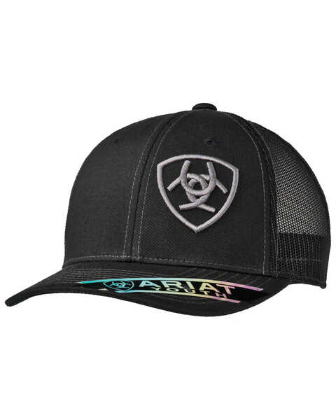 Ariat Boys' Black Logo Offset Mesh Ball Cap , Black, hi-res