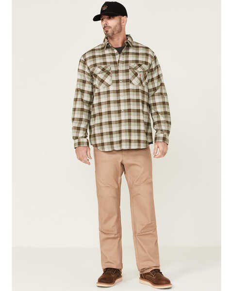 Carhartt Men's Green Plaid Rugged Flex Relaxed-Fit Long Sleeve Snap Western Flannel Shirt , Green, hi-res