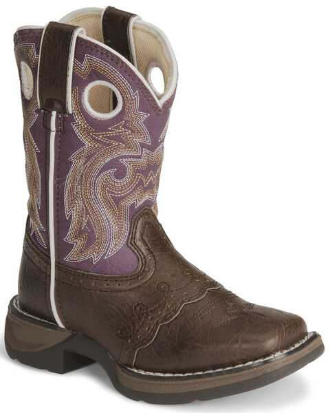 Image #1 - Durango Girls' Western Boots - Square Toe, Brown, hi-res