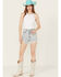 Image #1 - Blue B Women's Light Wash High Rise Rhinestone Side Chain Fringe Denim Shorts, Light Wash, hi-res