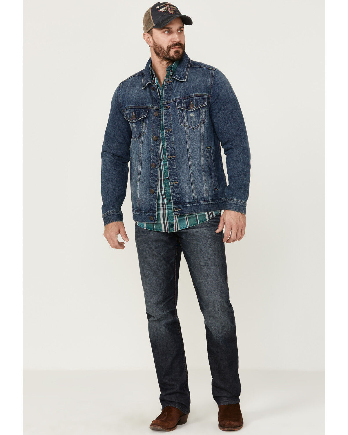 Image #2 - Moonshine Spirit Men's Dark Wash Button-Front Unlined Denim Trucker Jacket, Dark Wash, hi-res
