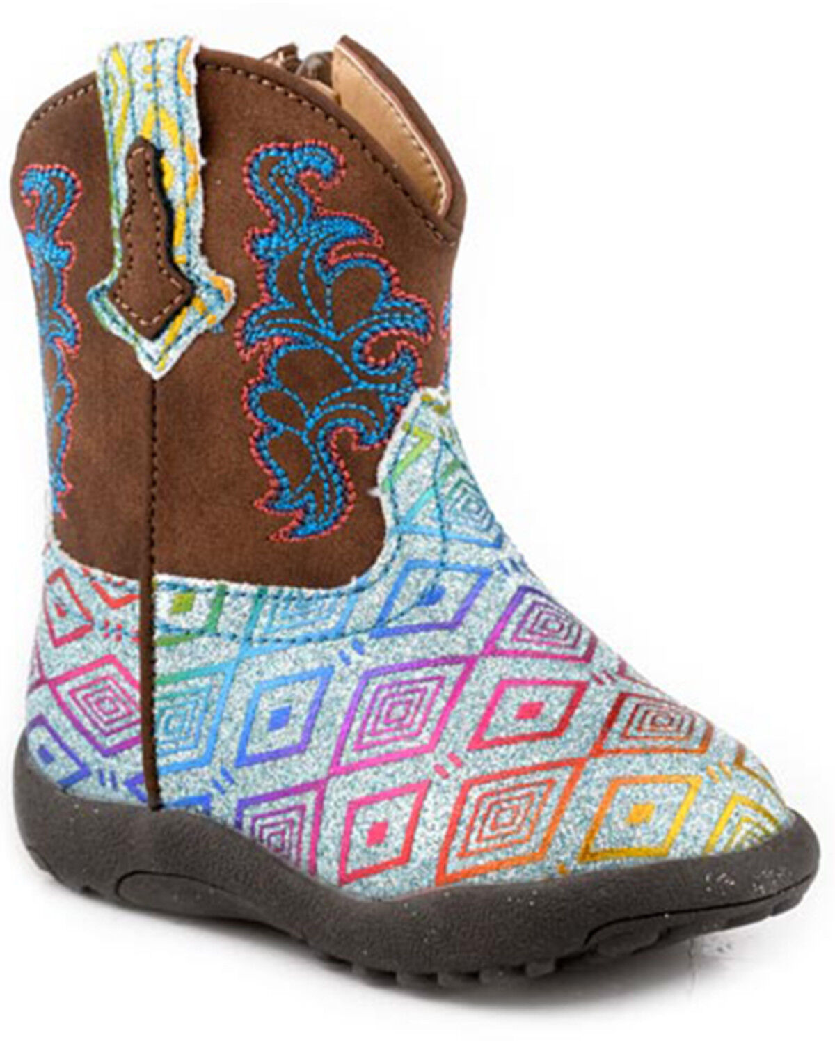 Image #1 - Roper Infant Girls' Cowbabies Glitter Maya Western Boots - Round Toe, Blue, hi-res