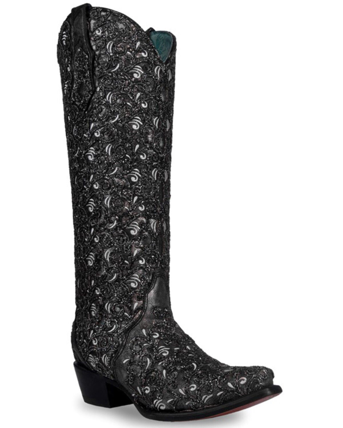 Corral Women's Glitter Tall Western Boots - Snip Toe , Black