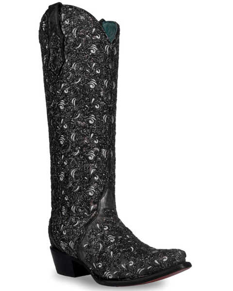 Image #1 - Corral Women's Glitter Tall Western Boots - Snip Toe , Black, hi-res