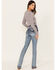 Miss Me Women's Medium Wash Mid Rise Floral Sequins Bootcut Jeans, Medium Blue, hi-res