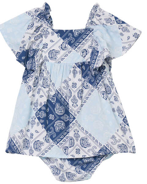Wrangler Infant Girls' Bandana Print Short Sleeve Dress Onesie , Light Blue, hi-res