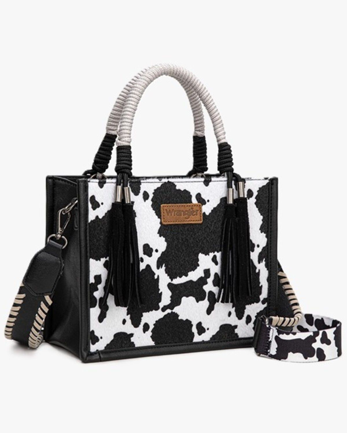 Wrangler Women's Cow Print Crossbody Tote, Black, hi-res