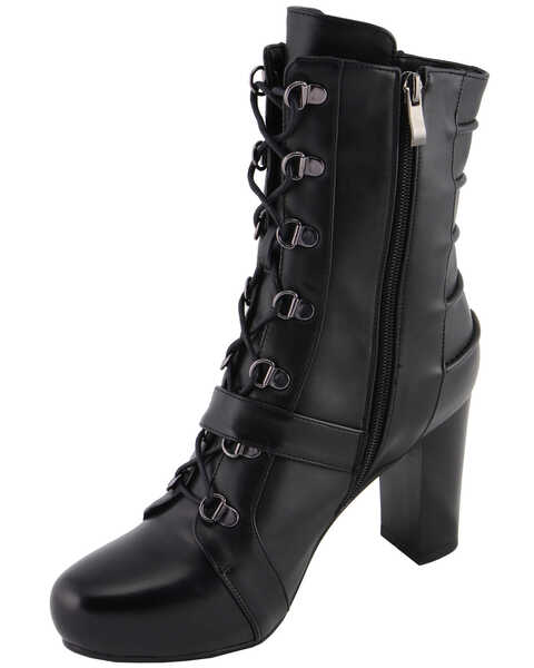 Image #2 - Milwaukee Leather Women's Block Heel Lace Front Boots - Round Toe, Black, hi-res