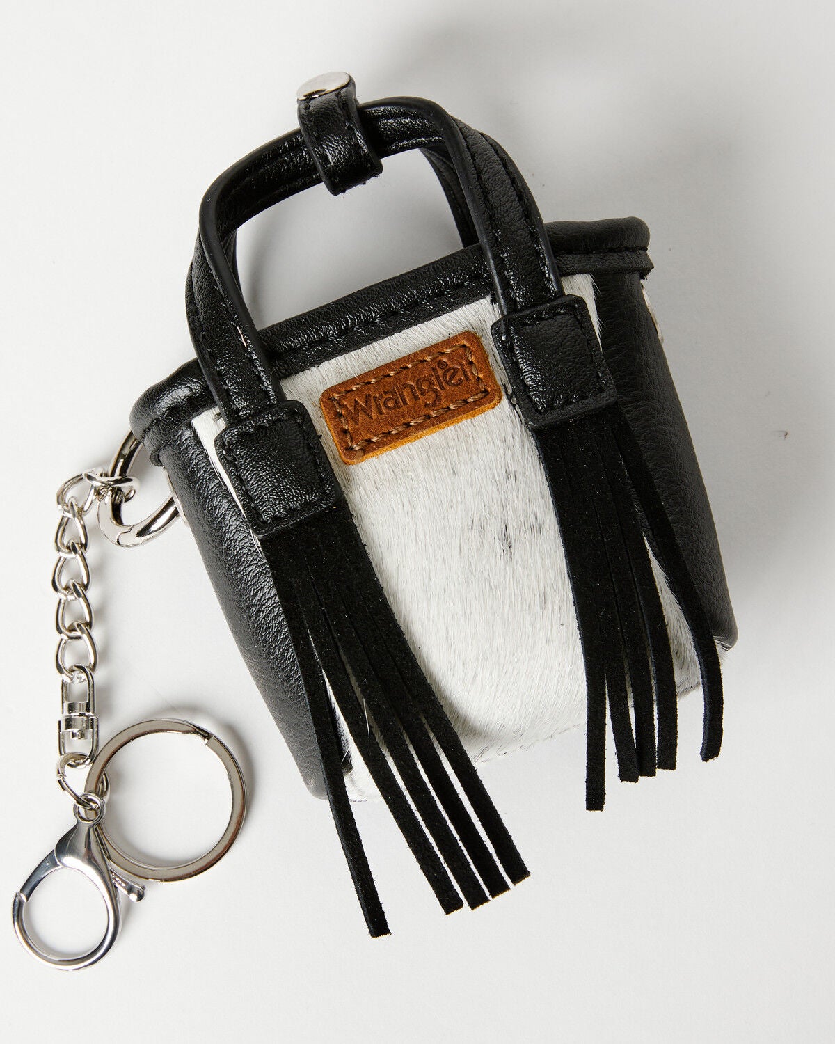 Image #3 - Wrangler X Boot Barn Cowhide Mini Handbag Charm, Black, hi-res
