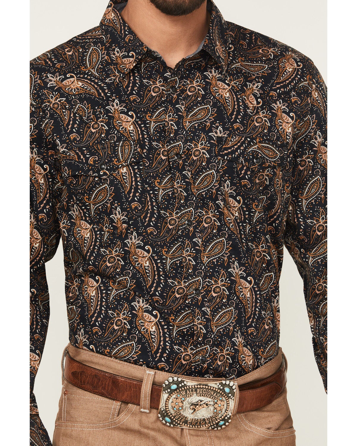 Image #3 - Cody James Men's Desert Dapper Paisley Print Long Sleeve Snap Western Shirt - Tall, Navy, hi-res