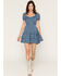 Image #1 - Ash & Violet Women's Bow Trim Short Sleeve Mini Dress, Teal, hi-res