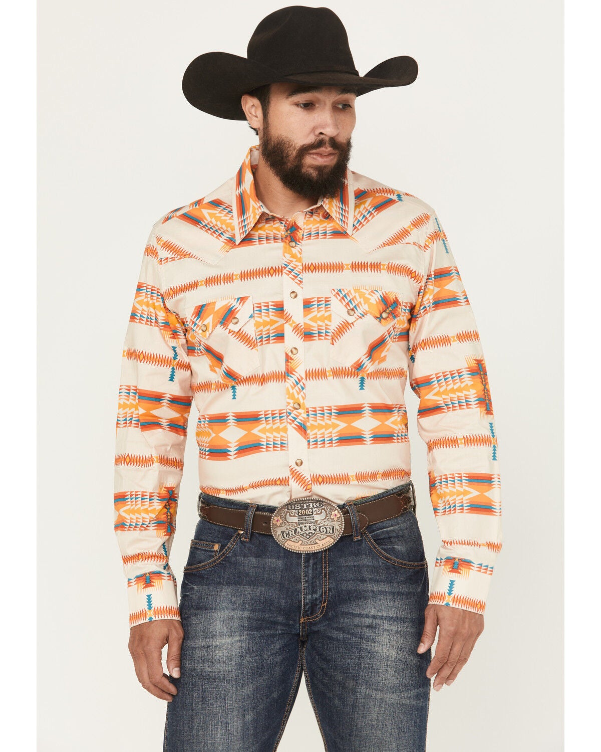 Rock & Roll Denim Men's Southwestern Long Sleeve Snap Stretch Western Shirt, Multi, hi-res