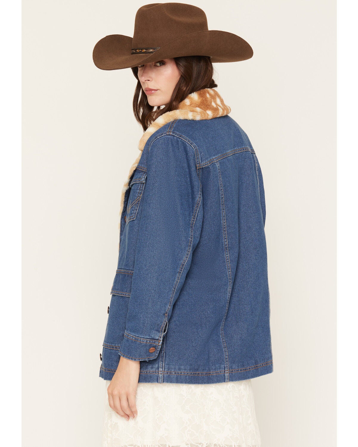Image #4 - Wrangler Women's Faux Fur Wrange Coat, Medium Wash, hi-res