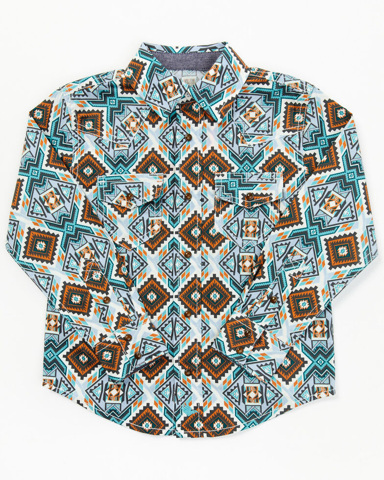 Cody James Toddler Boys' Southwestern Great Plains Long Sleeve Western Shirt, Turquoise, hi-res