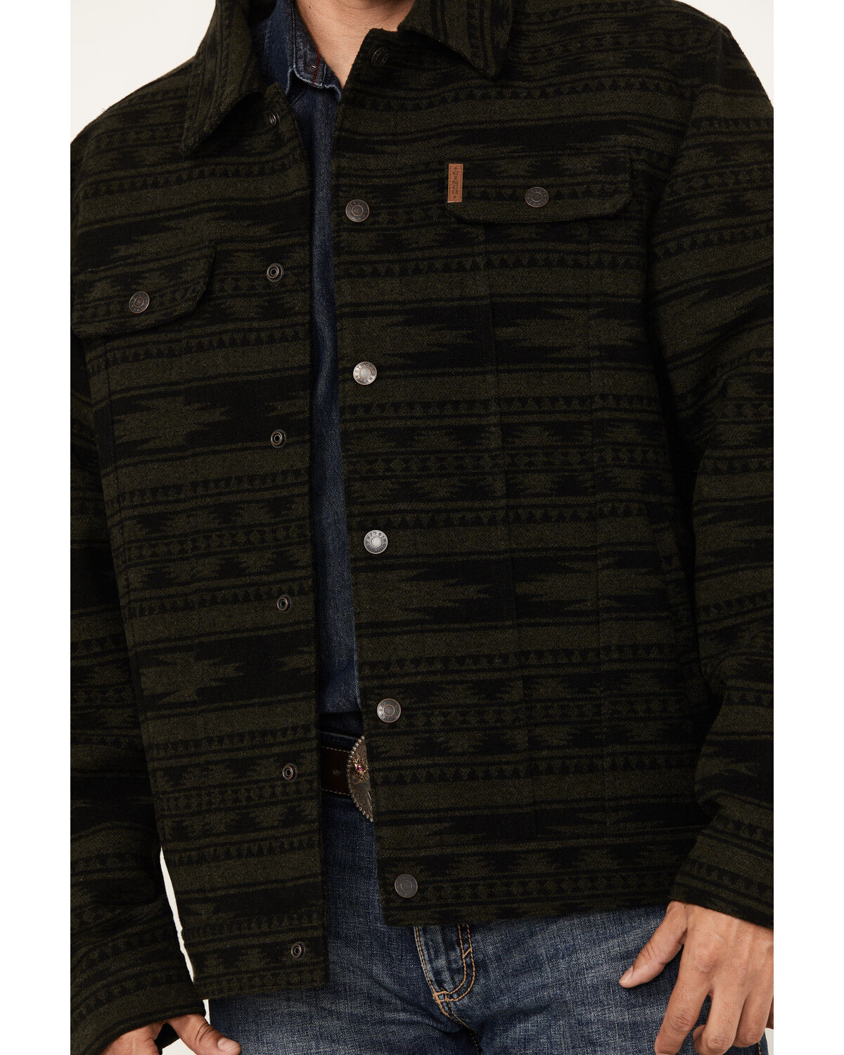 Image #3 - Cinch Men's Southwestern Jacquard Twill Trucker Snap Jacket, Forest Green, hi-res