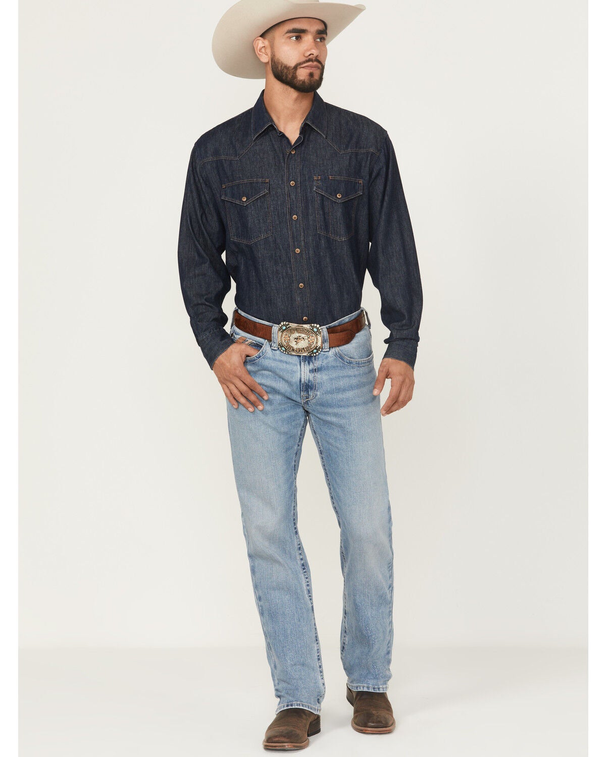 Ariat Men's M2 Flynn Cameron Light Wash Relaxed Bootcut Stretch Denim Jeans, Light Wash, hi-res