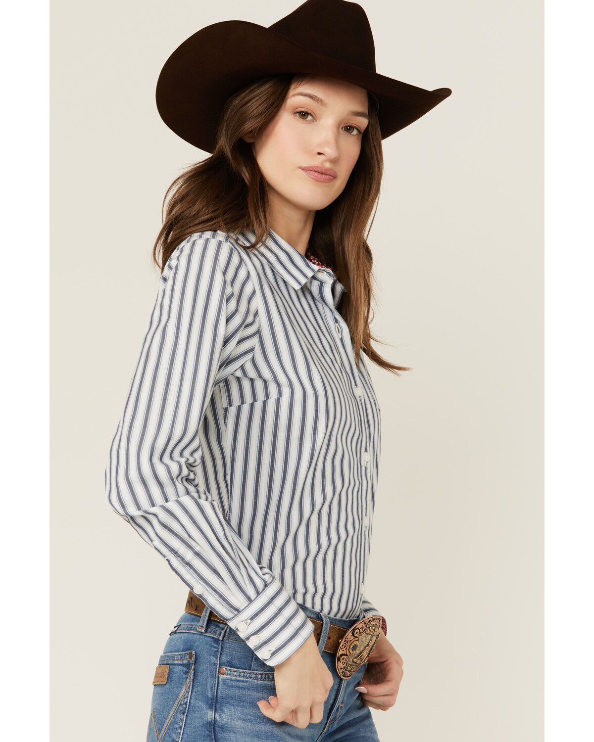 Image #2 - Ariat Women's Kirby Striped Long Sleeve Button-Down Stretch Western Shirt, Blue, hi-res
